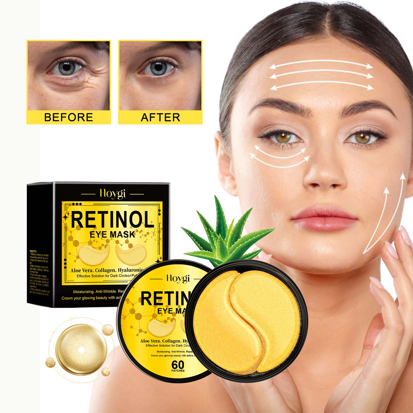 Retinol Eye Mask, Collagen Moisturizing Repair Aloe Vera Moisturizing And Firming Eye Mask