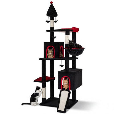 75 Inch Gothic Cat Tree with 2 Condos and Top Perch for Large Cats 20+ LBS-Black