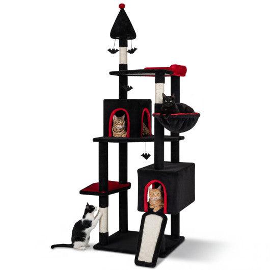 75 Inch Gothic Cat Tree with 2 Condos and Top Perch for Large Cats 20+ LBS-Black