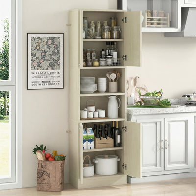 75 Inch Kitchen Pantry Cabinet Tall Cupboard with Doors and Shelves-Beige