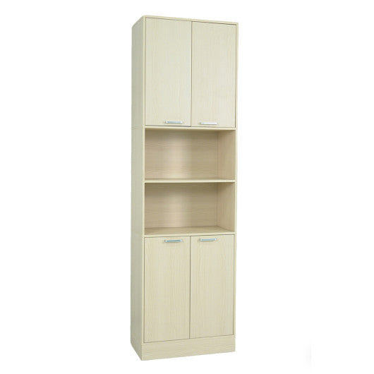 75 Inch Kitchen Pantry Cabinet Tall Cupboard with Doors and Shelves-Beige