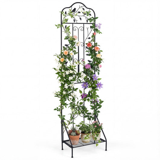 75 x 20 Inch Outdoor Metal Garden Trellis with Foldable Bottom Shelf-Black