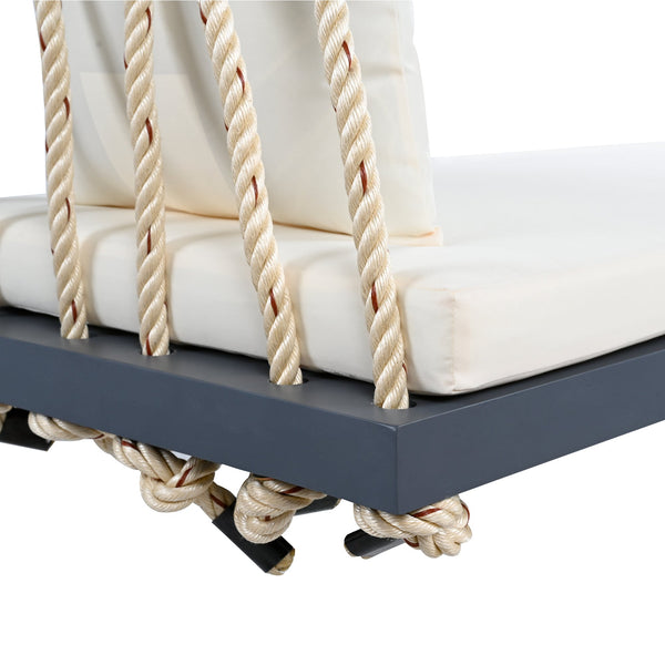 Patio Wooden Swing Chair Hanging Porch Swing Bench with Cushion & Pillows