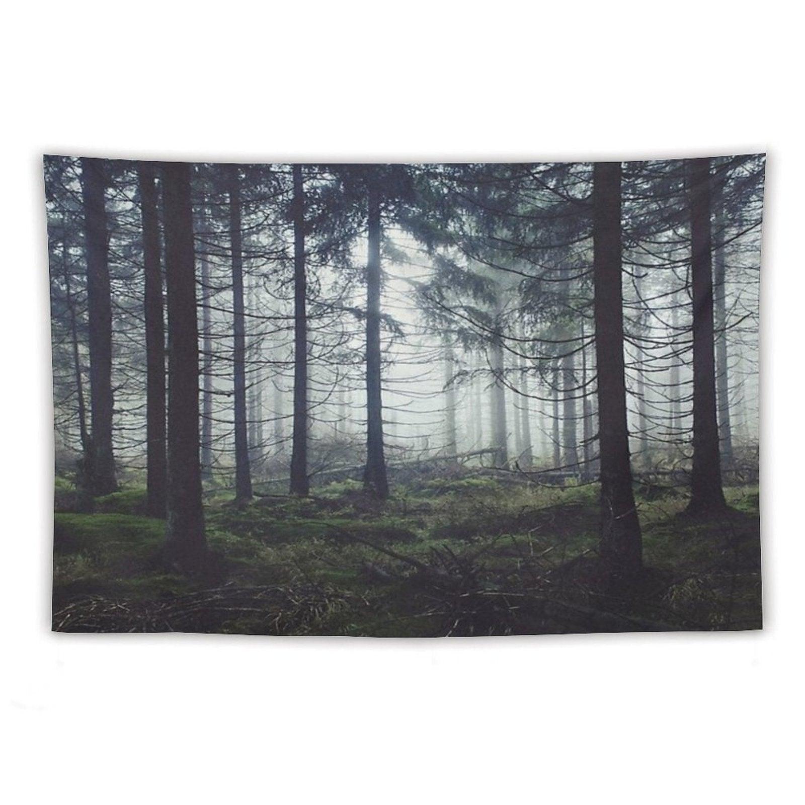 Through The Trees  Nightwalker In Ghostwood Romantasy Foggy Misty Fairytale Forest Covered In Magic Fog Tapestry