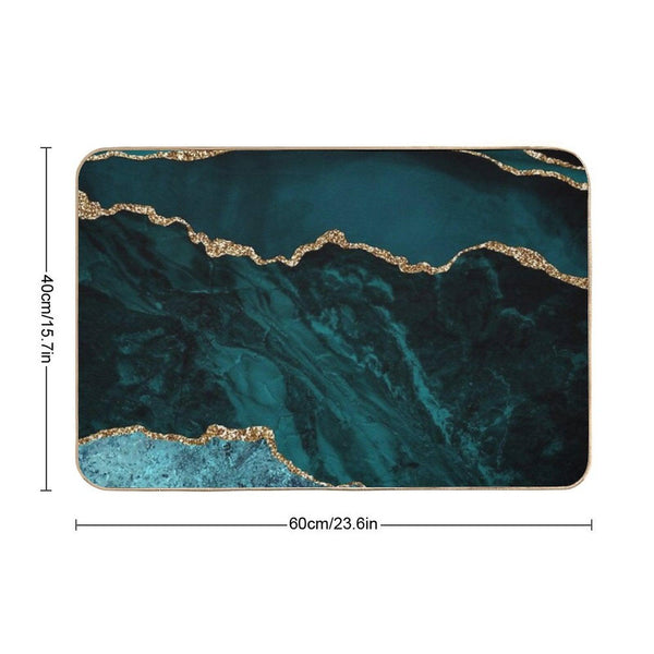 Amazing Blue And Teal Faux Malachite Marble Bath Mat