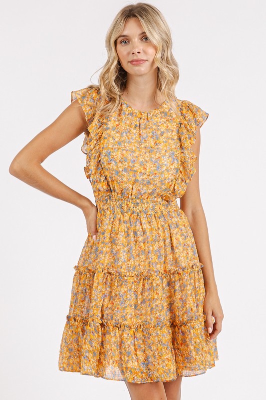 New Summer Ditsy Floral Print Ruffle Chiffon Mini Dress – Fluttering, Playful and Feminine Dress with Ruffle Details and Soft Chiffon Fabric