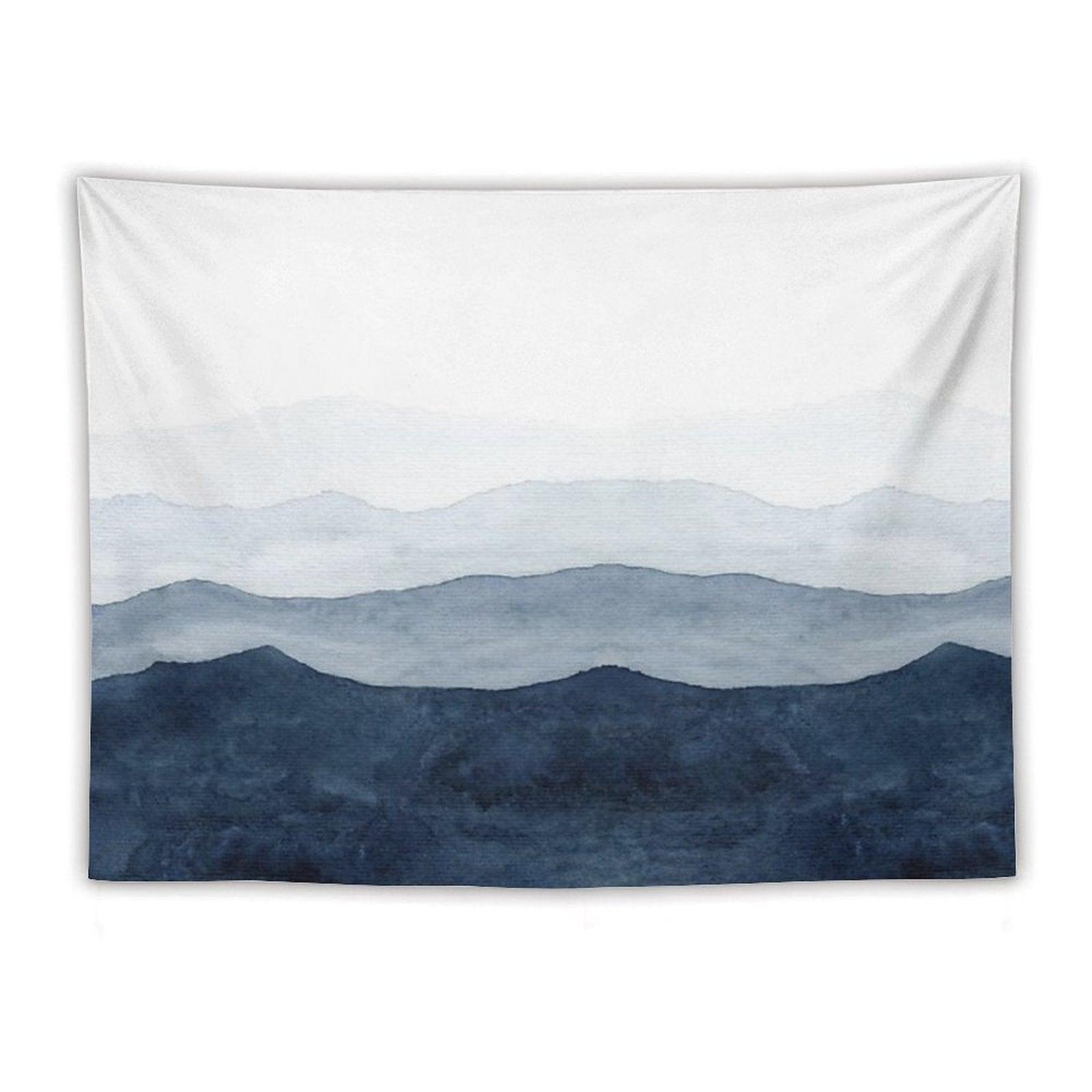 Mountains Ombre  Indigo Abstract Watercolor Tapestry