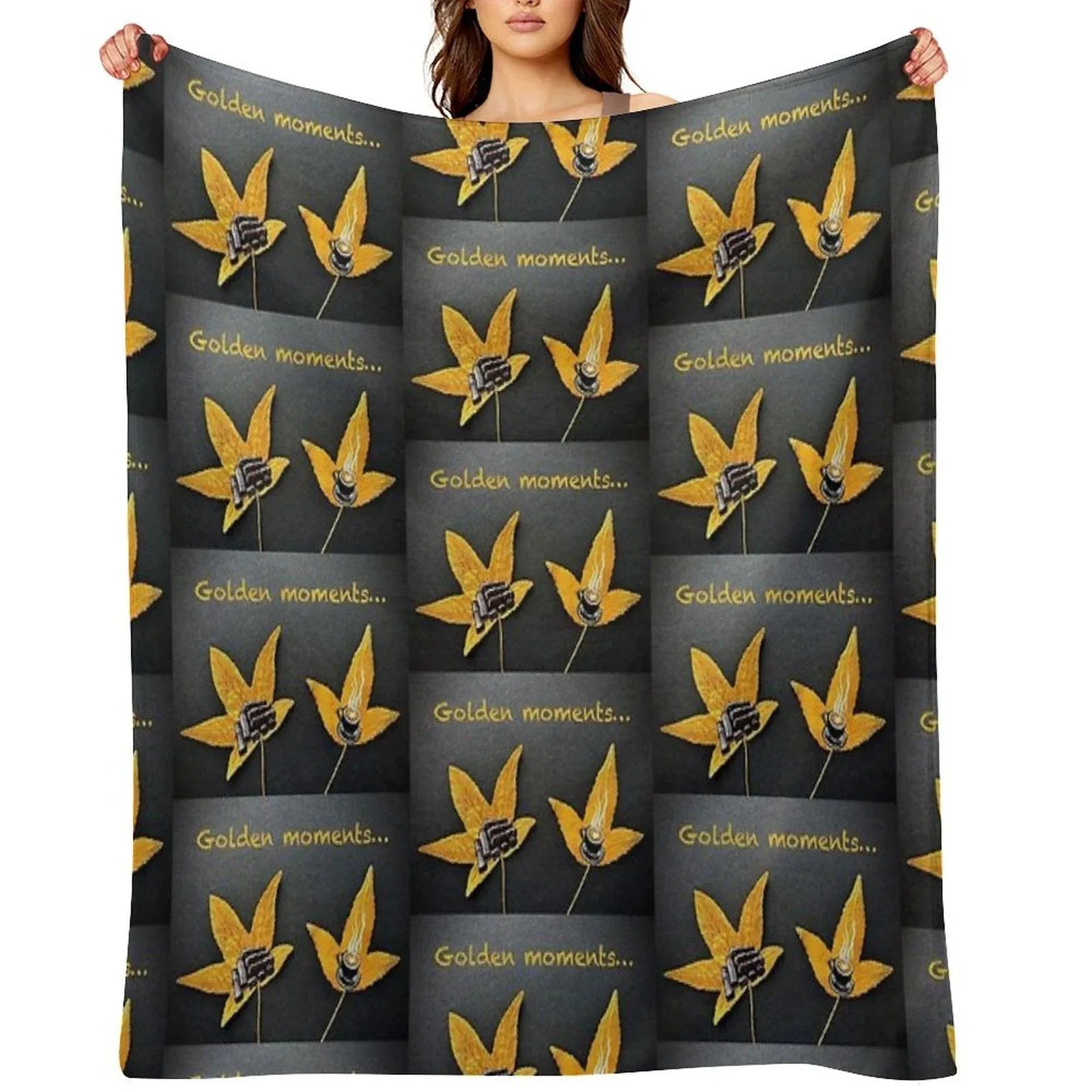 Golden Moments, Coffee And Cake Painting on Autumn Leaves Throw Blanket