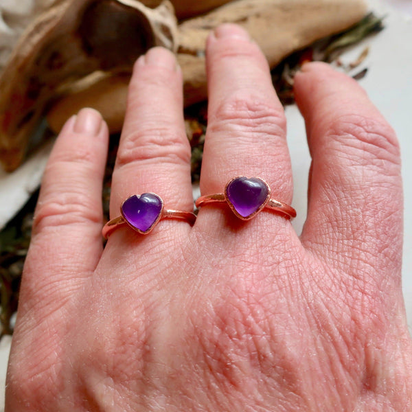 Copper Amethyst Heart Ring With Calm Clarity | By Blackbird & Sage