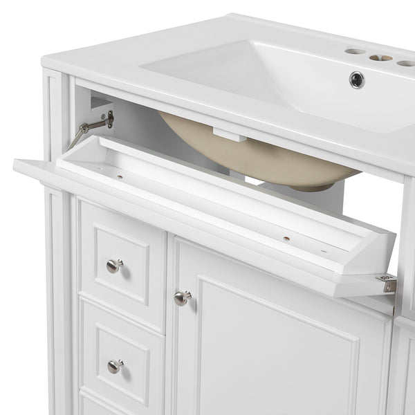 Bathroom Vanity with Ceramic Sink Basin, Cabinet with Soft-Close Doors and Organizer