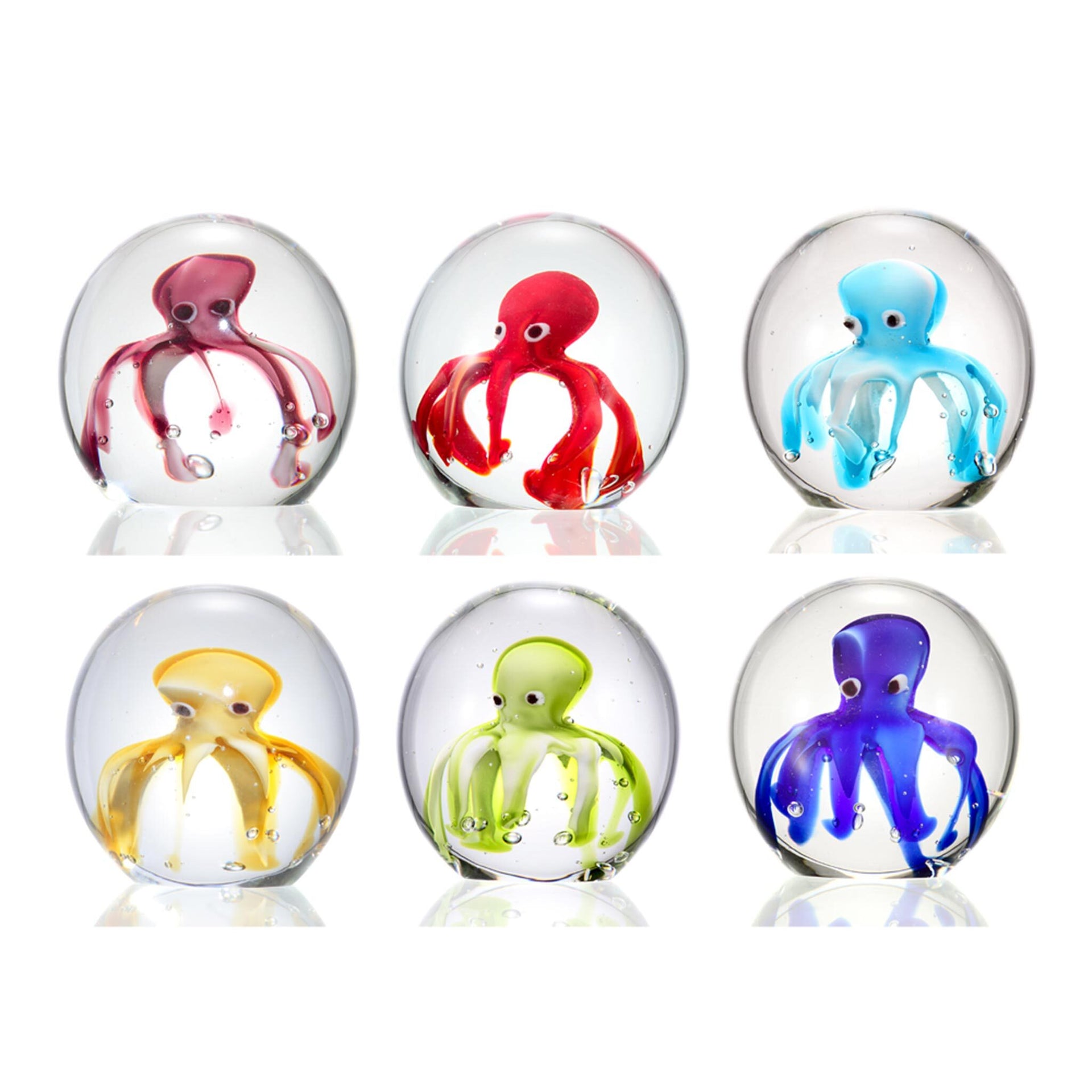 Set of 6 - Art Glass  Octopus Mini Paperweights
