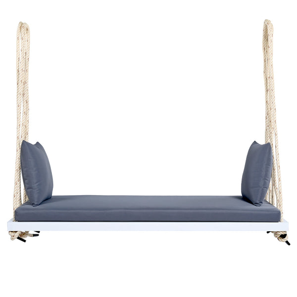 Patio Wooden Swing Chair Hanging Porch Swing Bench with Cushion & Pillows