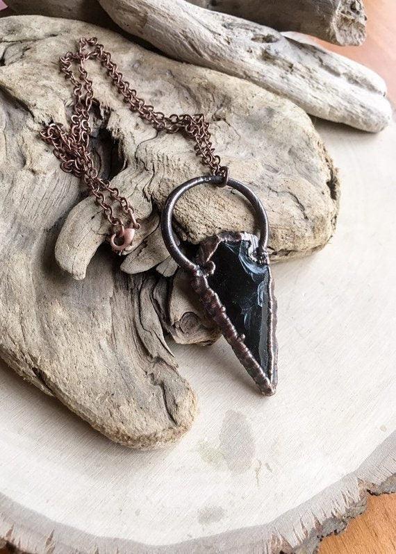 Obsidian Arrowhead Necklace - Grounded Protector | By Blackbird & Sage