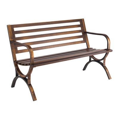 Outdoor Bench, 50 Inch, Carbon Steel Metal Frame With Slatted Pattern Backrest And Round Edge Armrests, Weatherproof Outside Bench For Patio, Garden, Park, Yard, Front Porch, Antique Bronze