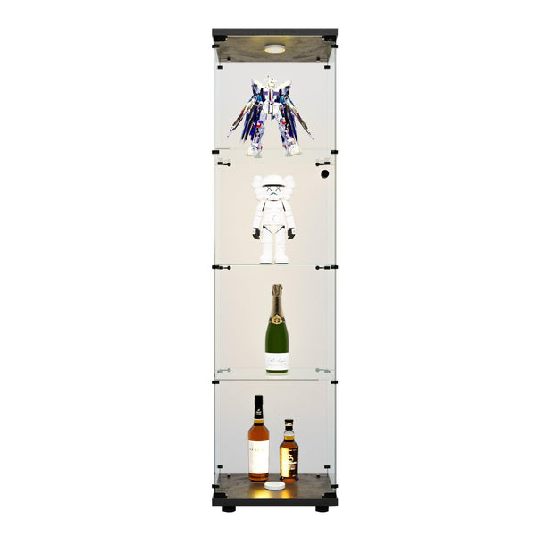 4 LED light glass display cabinets with door shelves, floor standing antique bookshelf, 64.7 