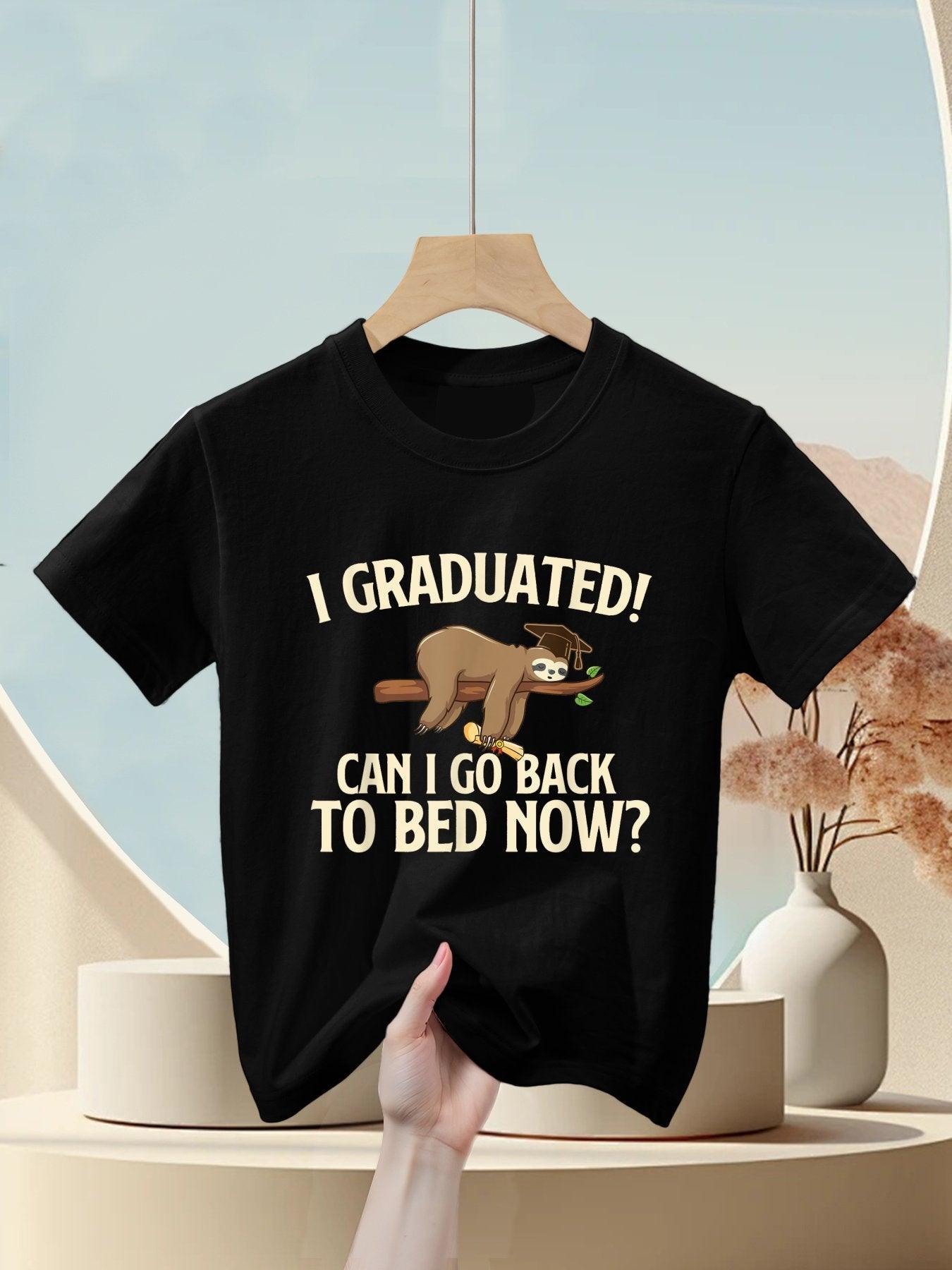 Funny Graduations - I Graduated Can I Go Back To Bed Now - Unisex Adults & Kids Graduation - Black - Small - Classic Fit - Kids T-Shirt