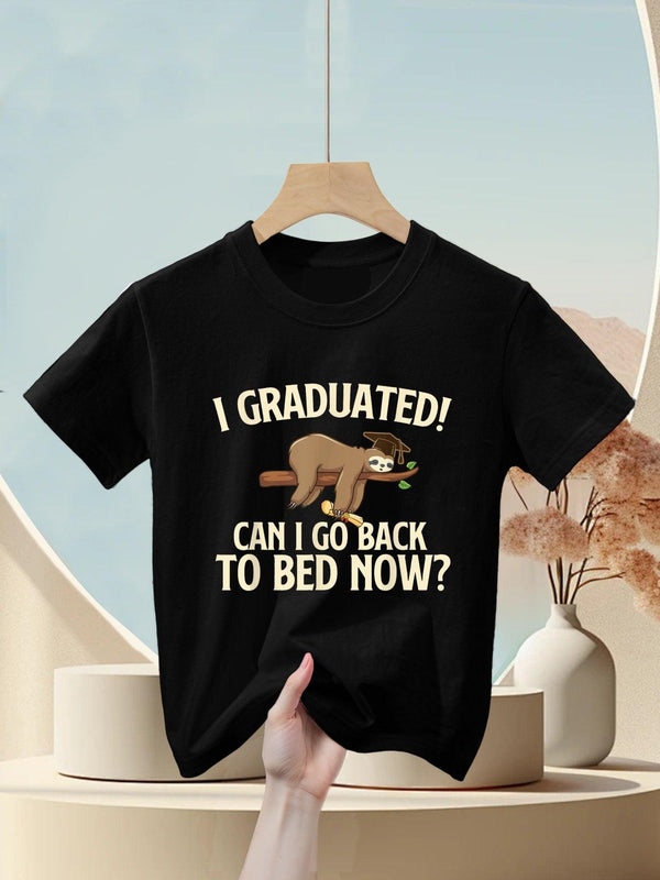 Funny Graduations - I Graduated Can I Go Back To Bed Now - Unisex Adults & Kids Graduation - Black - Small - Classic Fit - Kids T-Shirt