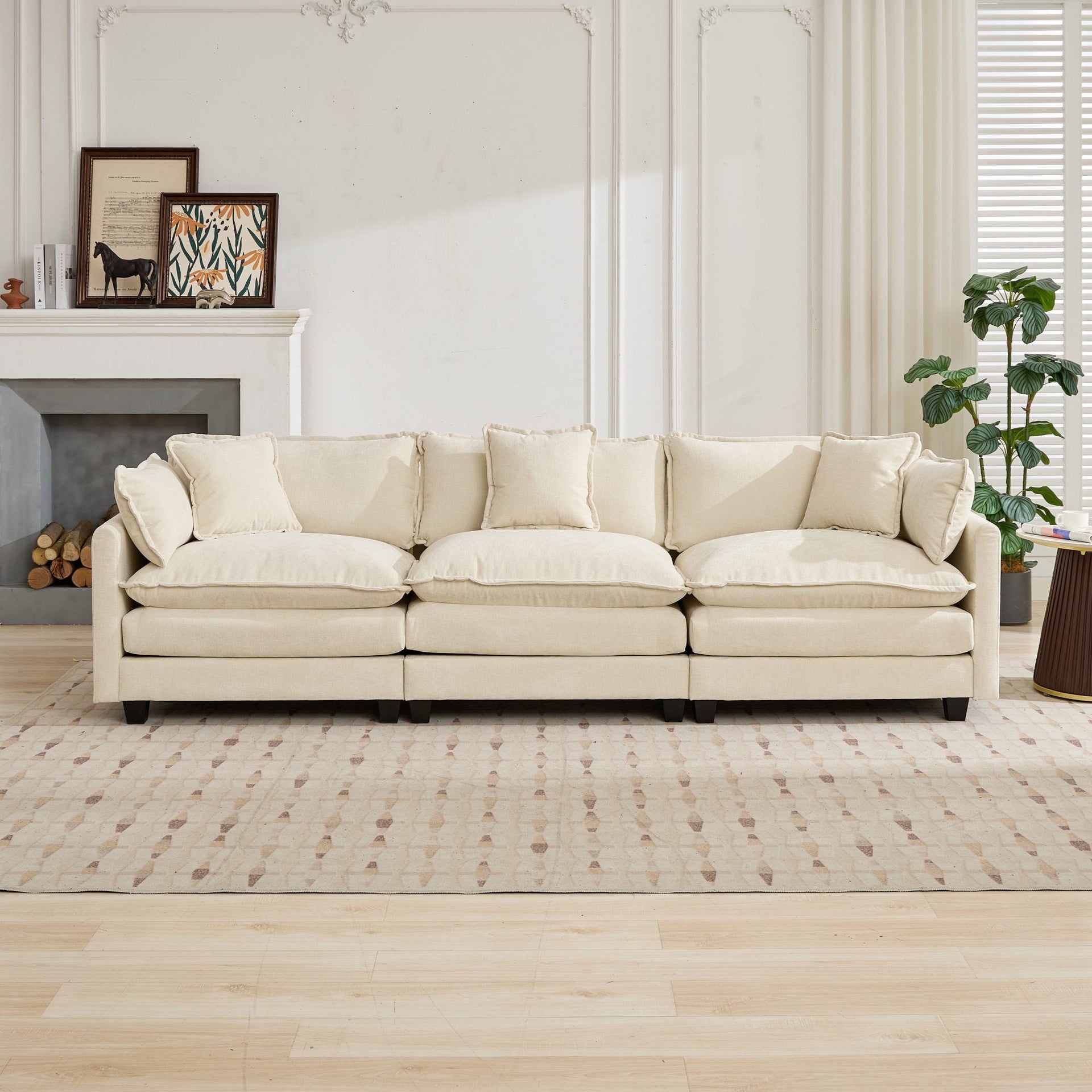 Cloud3 Seats  Sofa (Ottoman is not included)Chenille Fabric in Beige