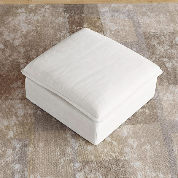 White Hemp Velvet Ottoman Footstool Removable Covers