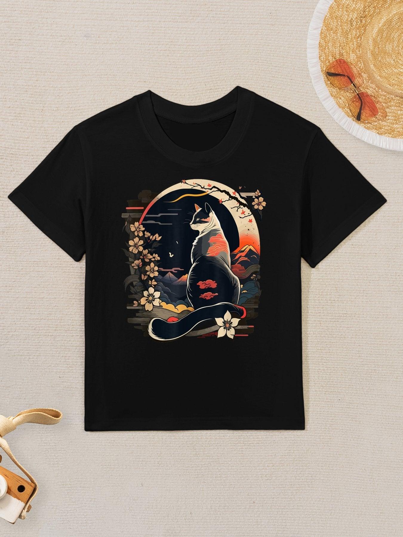 Kawaii Cat Anime Japanese Retro Men Women Kids Funny Cat Kids T-Shirt