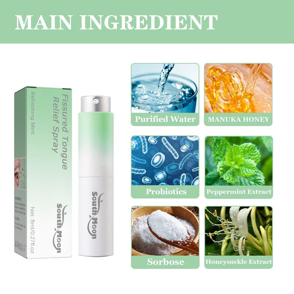 Fissured Tongue Relief Spray, Relieve Cracked Tongue And Fresh Breath Deodorizer Mouth Spray