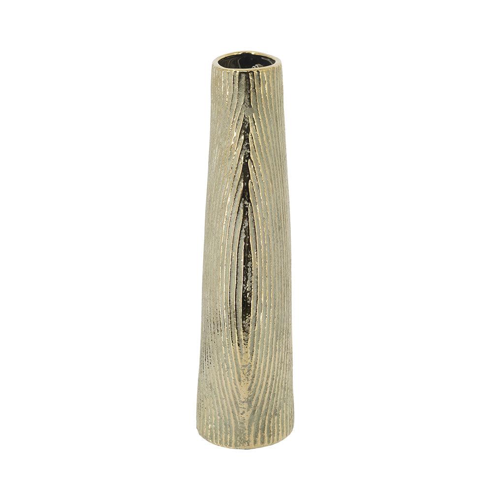 Gold Ribbed Ceramic Floor Vase