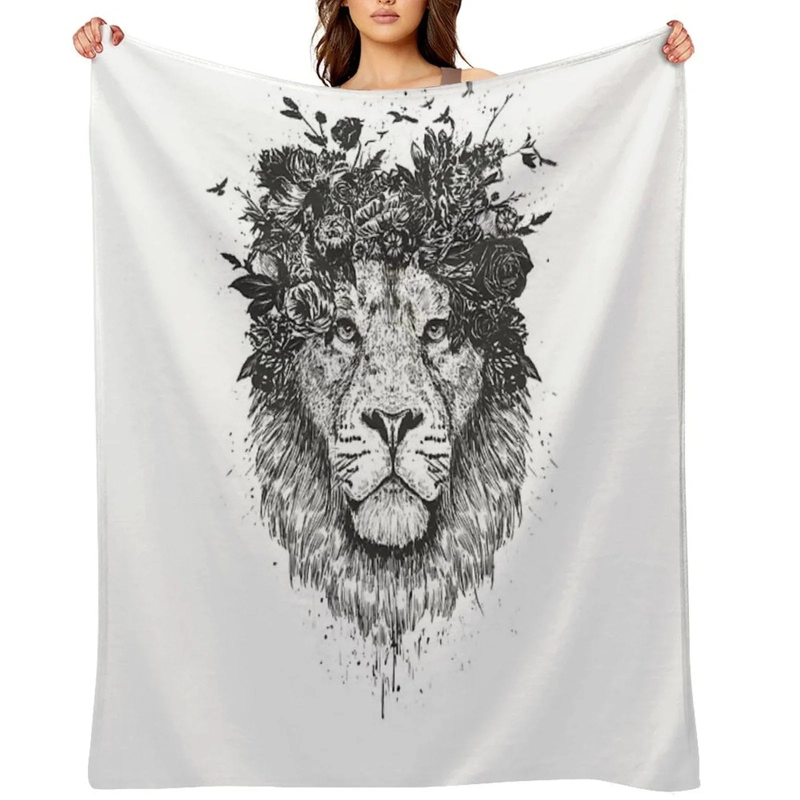 Floral Lion (bw) Throw Blanket