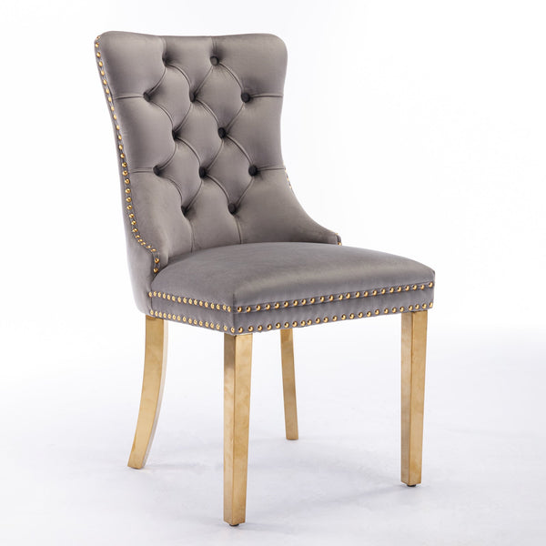 Nikki Collection Modern Tufted Solid Wood Velvet Upholstered Dining Chair with Gold Legs