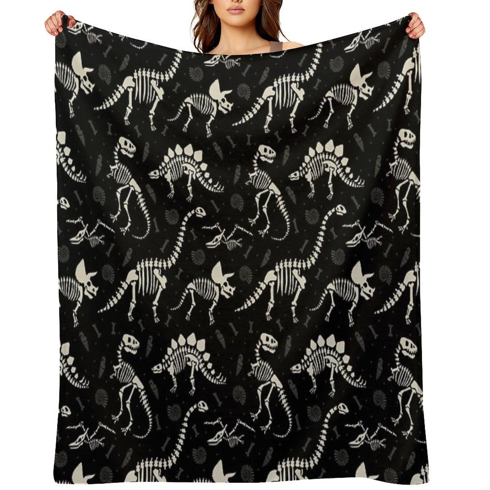 Dinosaur Fossils in Black Throw Blanket