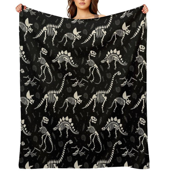 Dinosaur Fossils in Black Throw Blanket