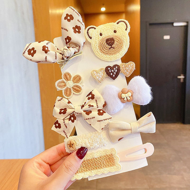 Milk Coffee Color Children's Plush Hairpin Net Red Bangs Side Hair Clip Autumn And Winter Lovely Japanese Clip