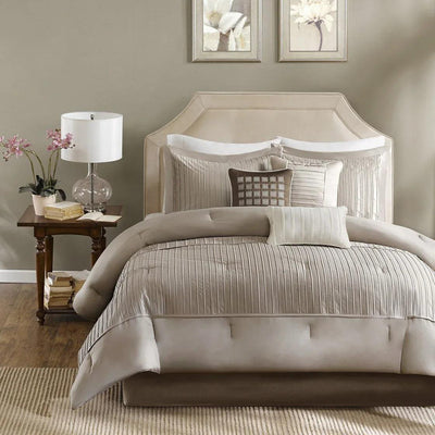 Trinity 7 Piece Polyester Charmeuse Comforter Set - Traupe