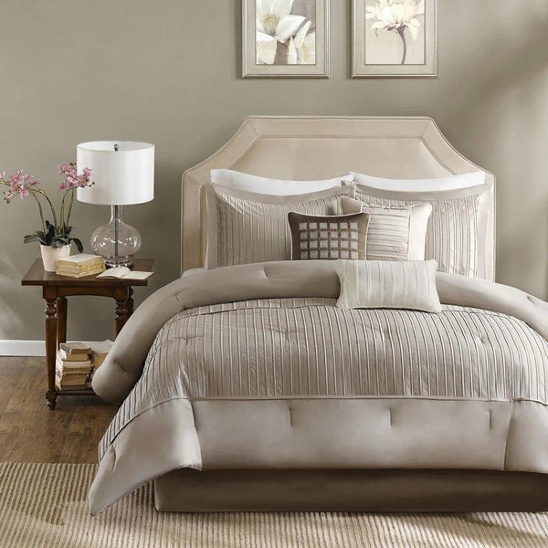 Trinity 7 Piece Polyester Charmeuse Comforter Set - Traupe - Gifts for You 'n Me