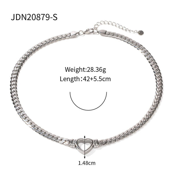 Stainless steel Cuban chain heart-shaped necklace with hollowed out flat snake chain heart pendant necklace for women