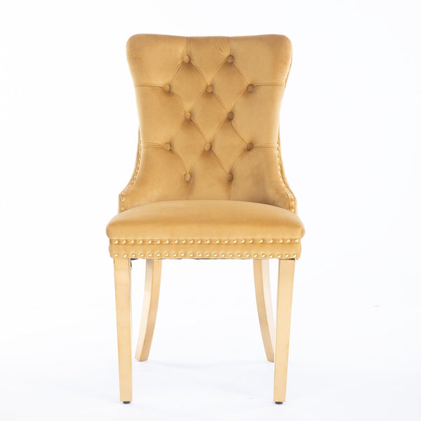 Nikki Collection Modern Tufted Solid Wood Velvet Upholstered Dining Chair with Gold Legs