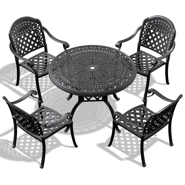 (Cushions In Random Colors)5-Piece Set Of Cast Aluminum Patio Furniture With Cushions - Gifts for You 'n Me