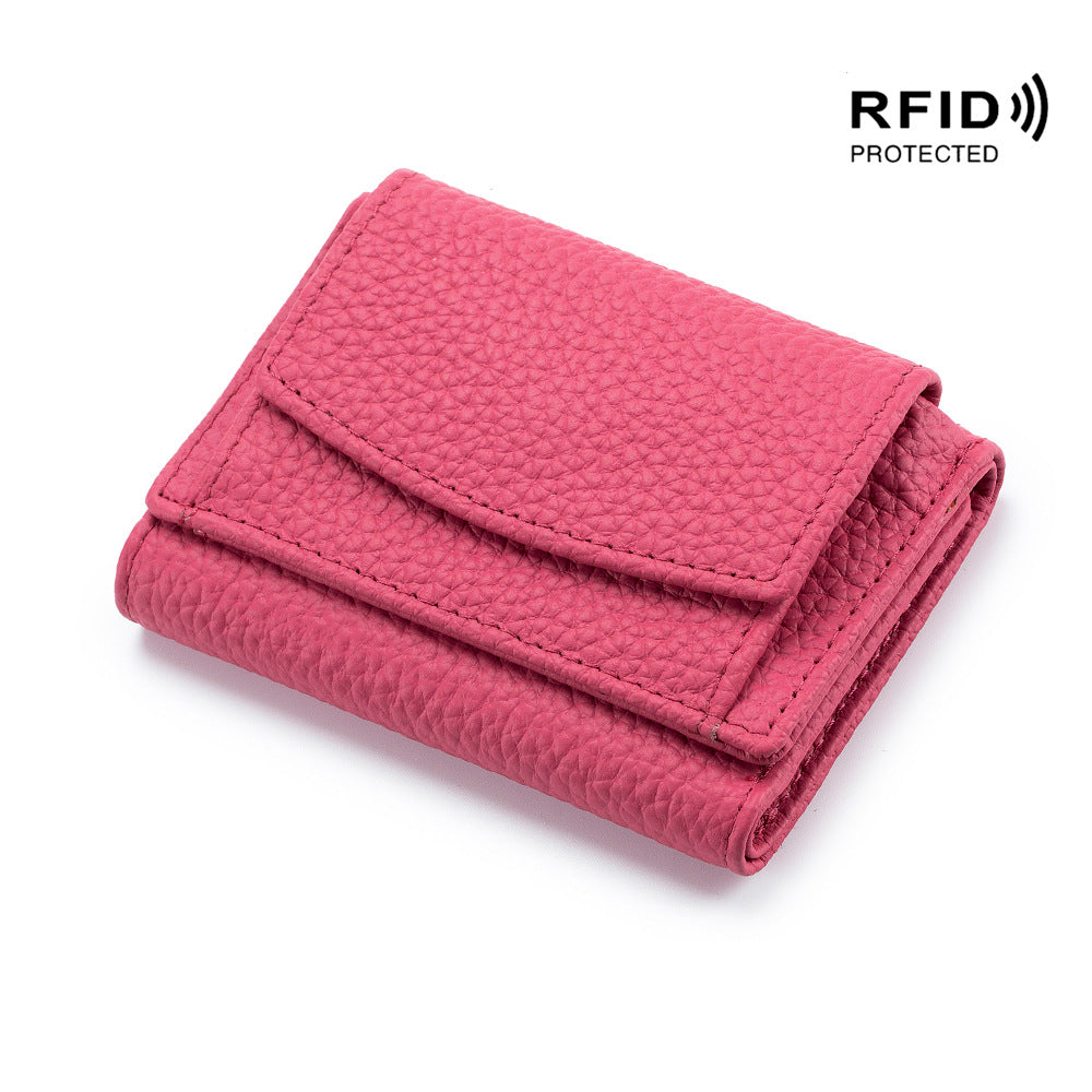 Small wallet women's genuine leather Japanese style fabric RFID coin bag wallet mini wallet short