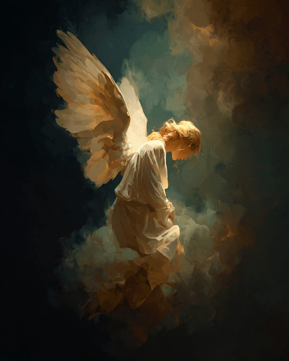 Angel Art Print - Solemn Nouveau Angel 8x10 | Heavenly Wall Decor