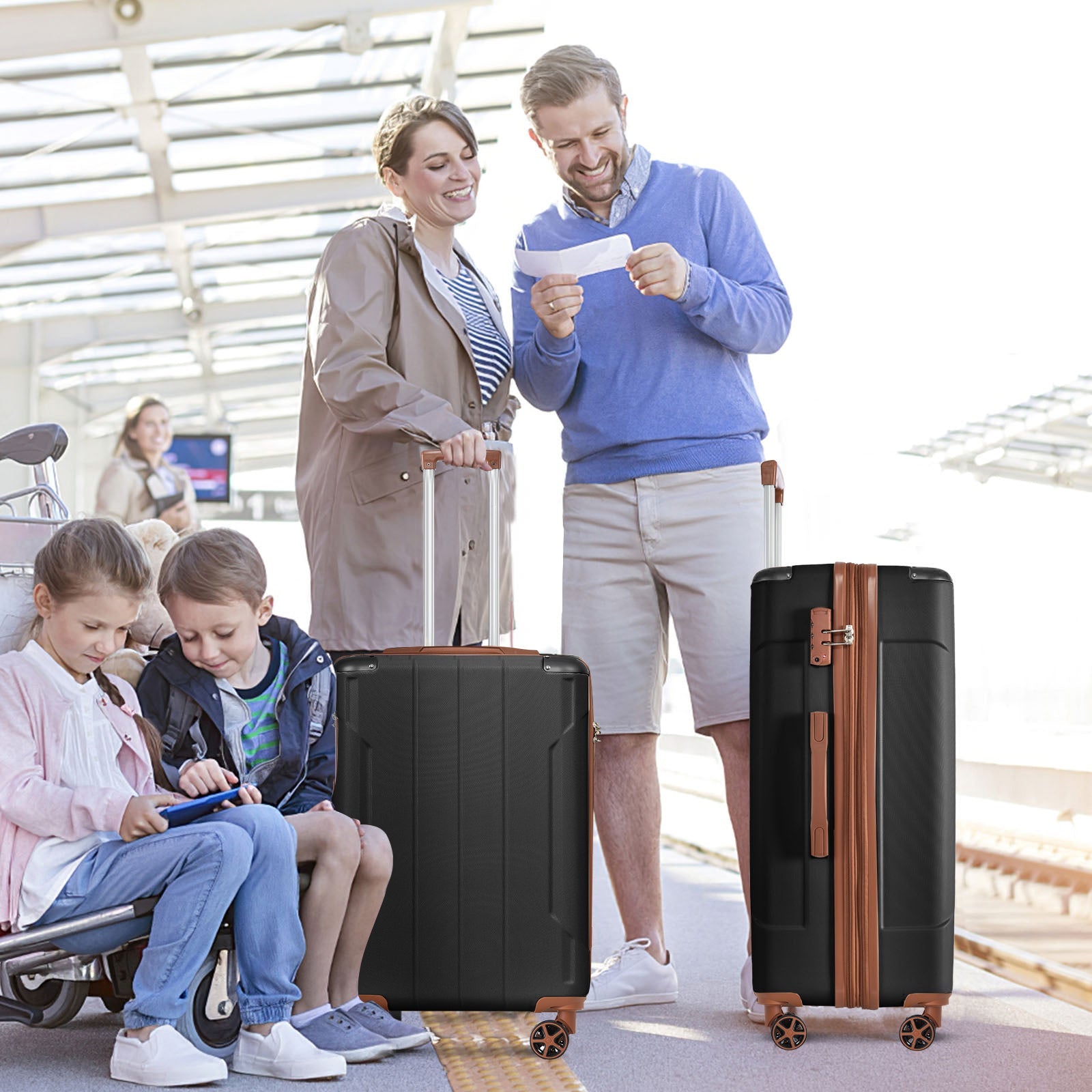 Luggage Sets 2 Piece, Hardshell ABS Lightweight and Expandable(only 28') Suitcases with Double Wheels, Carry-on Luggage, 2-Piece Set (20/28), Black Brown