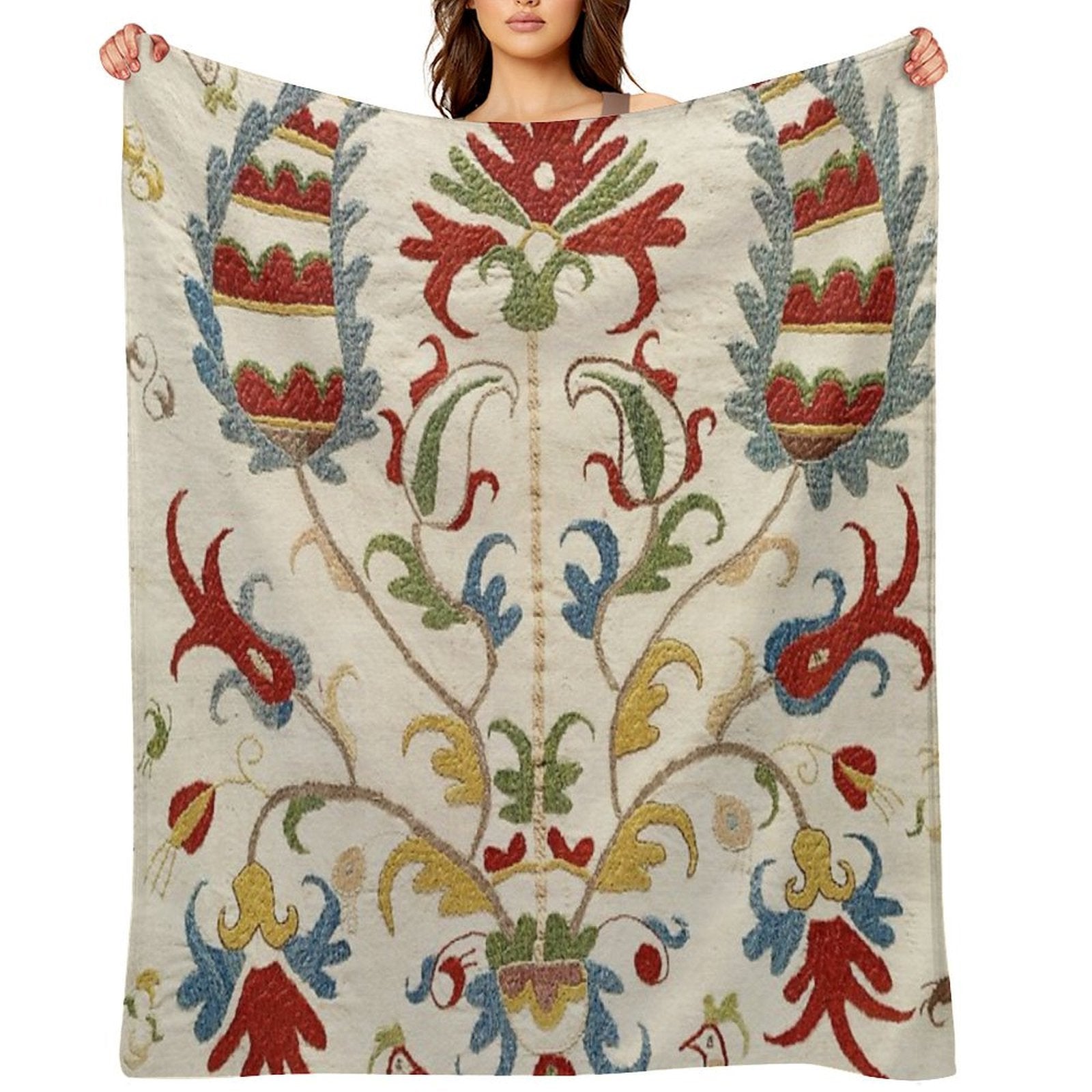 Vintage Bohemian Suzani 4 Machine-washable Throw Blanket