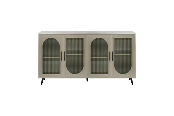 Wood TV Stand with Storage Cabinet & Adjustable Shelves