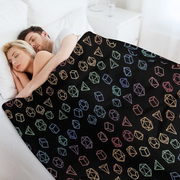 DnD Dice Rainbow on Black Pattern Throw Blanket