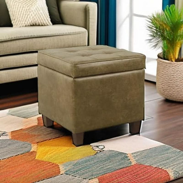 Small Distressed Brown Faux Leather Storage Ottoman
