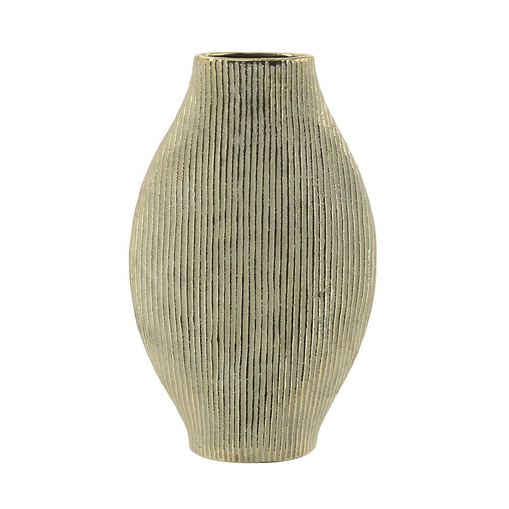 Gold Ribbed Ceramic Floor Vase