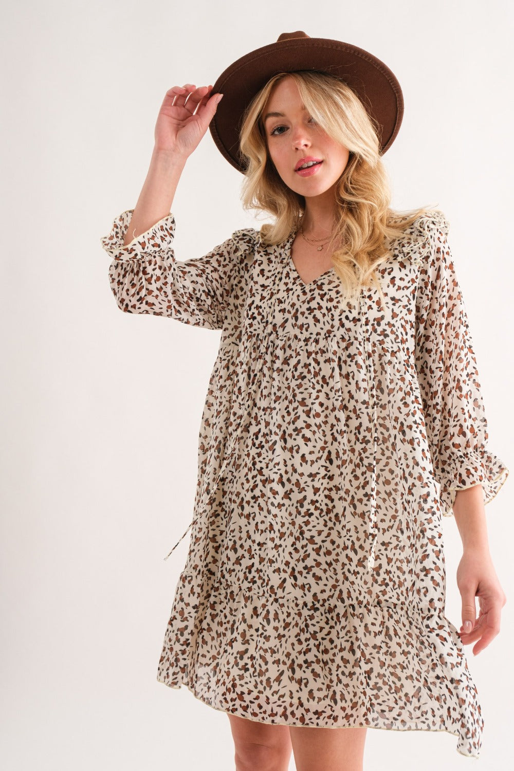 Leopard Ruffle Hem Woven Mini Dress For Women – Leopard Print Dress, Flattering Ruffle Hem Dress, Playful Mini Dress, Animal Print Dress, Chic Leopard Dress