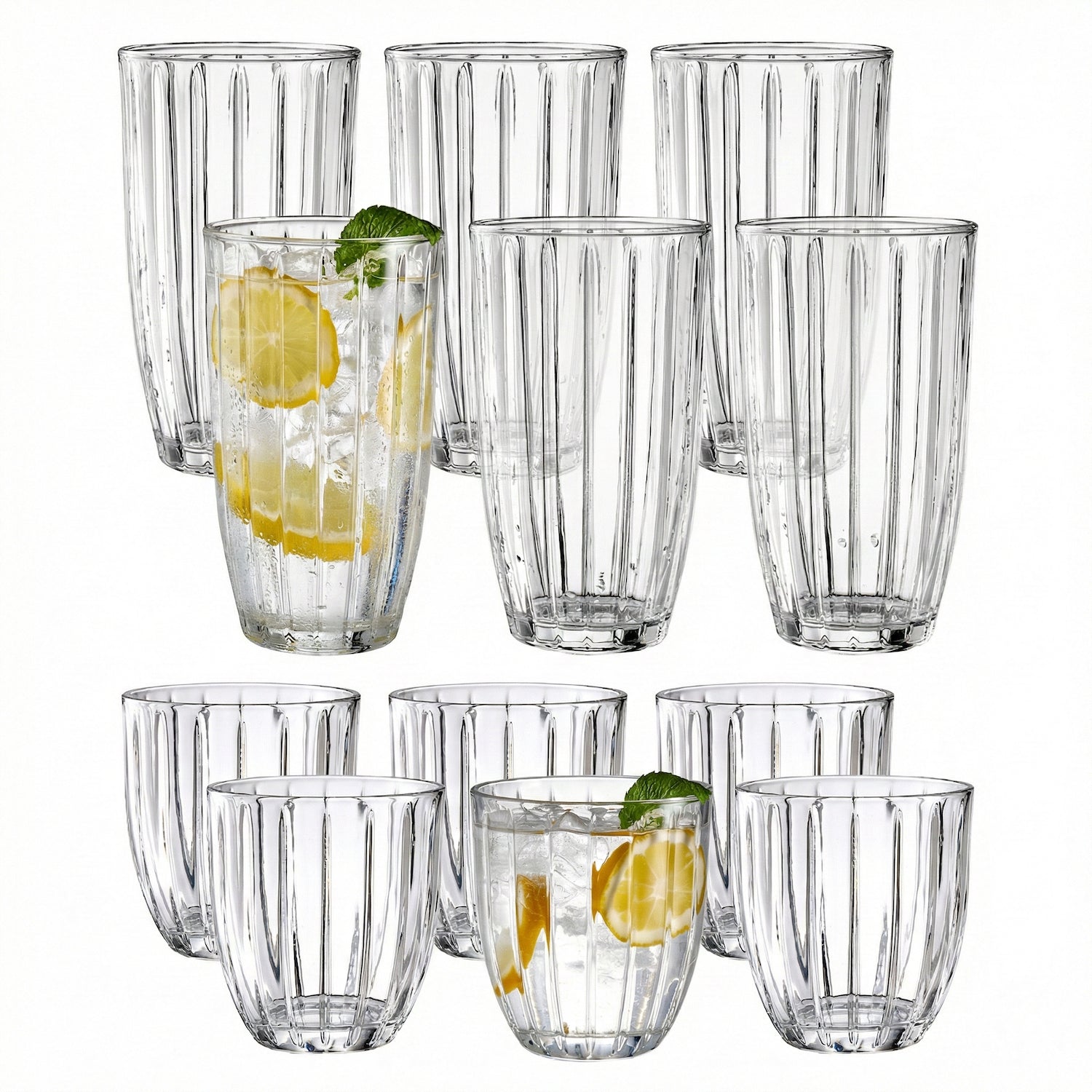 Capri 12-Piece Glassware Set – 6 Coolers (16oz) & 6 DOF Glasses (10oz)