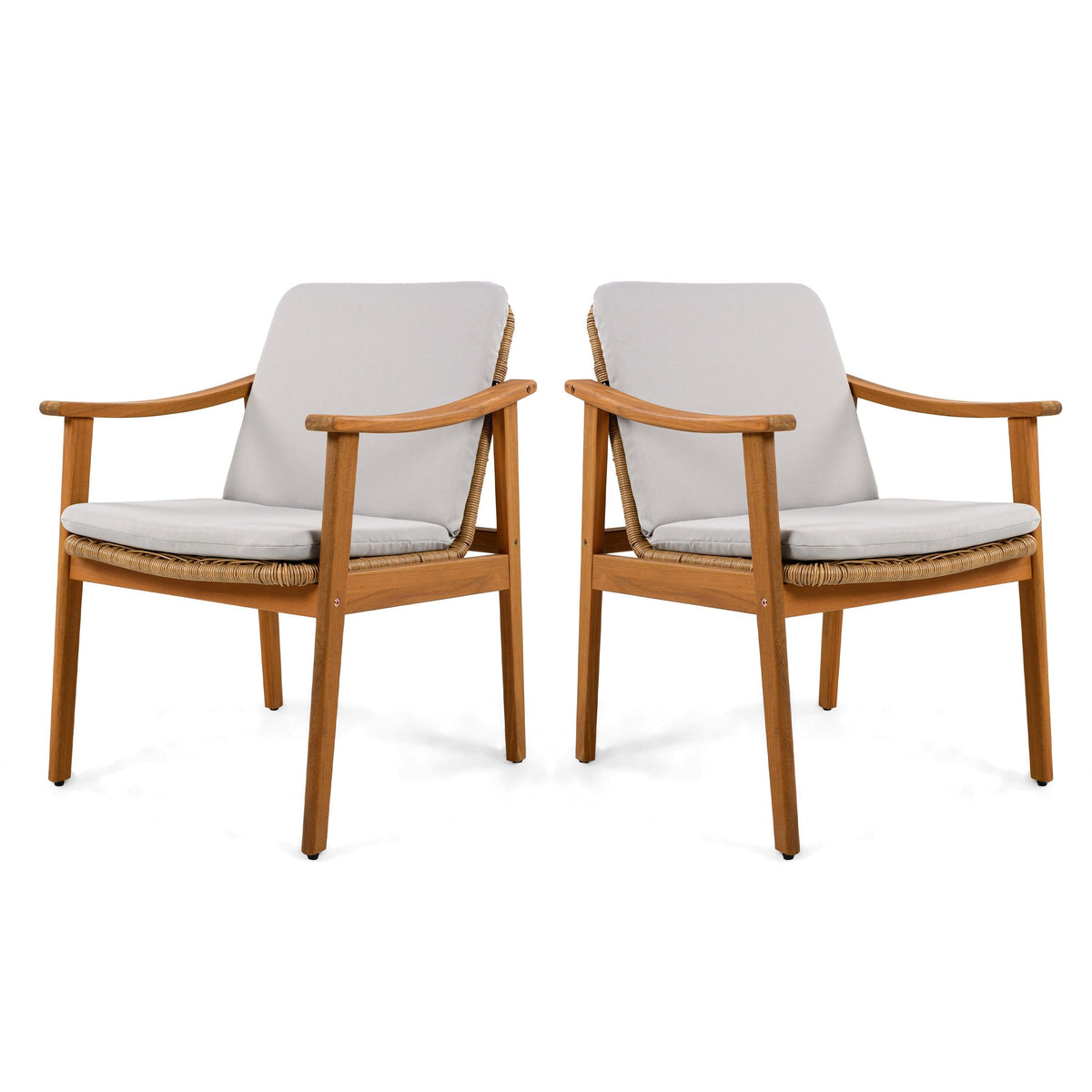 Outdoor Dining Chairs Set of 2, Teak Color Acacia Wood Frame
