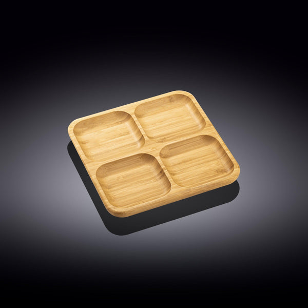Set Of 4 Bamboo Square Divided Dish / Bento box 8.5