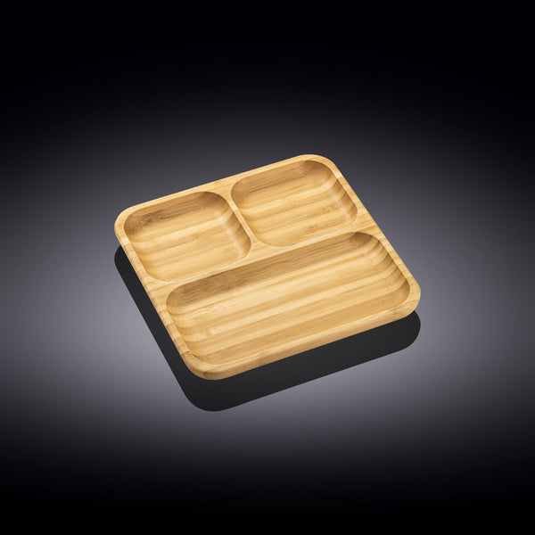 Set Of 4 Bamboo Square Divided Dish / Bento box 8.5