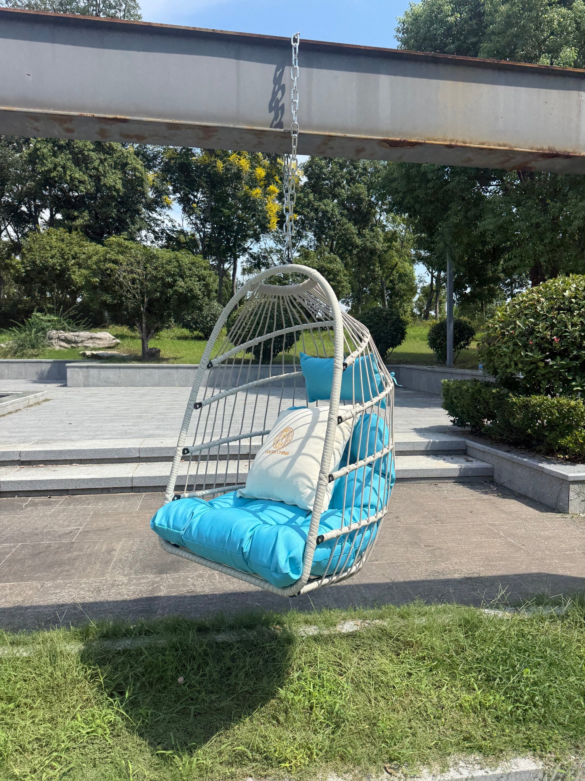 Outdoor Garden Rattan Egg Swing Hanging Chair PE Wicker Hanging Chair for Outdoor Patio